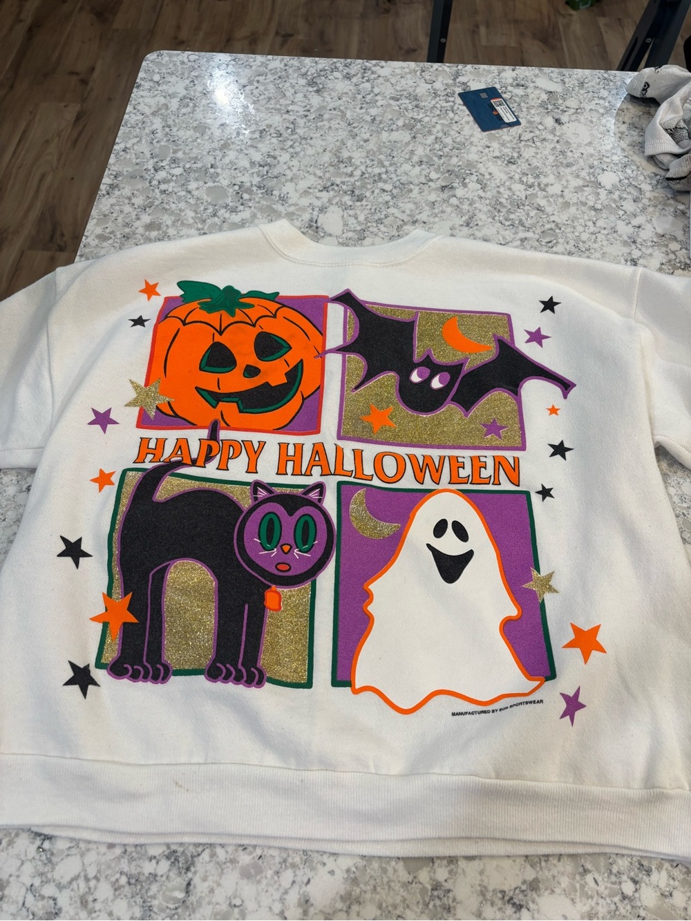 Vintage Halloween Sweatshirt with Pumpkin, Bat, Cat & Ghost